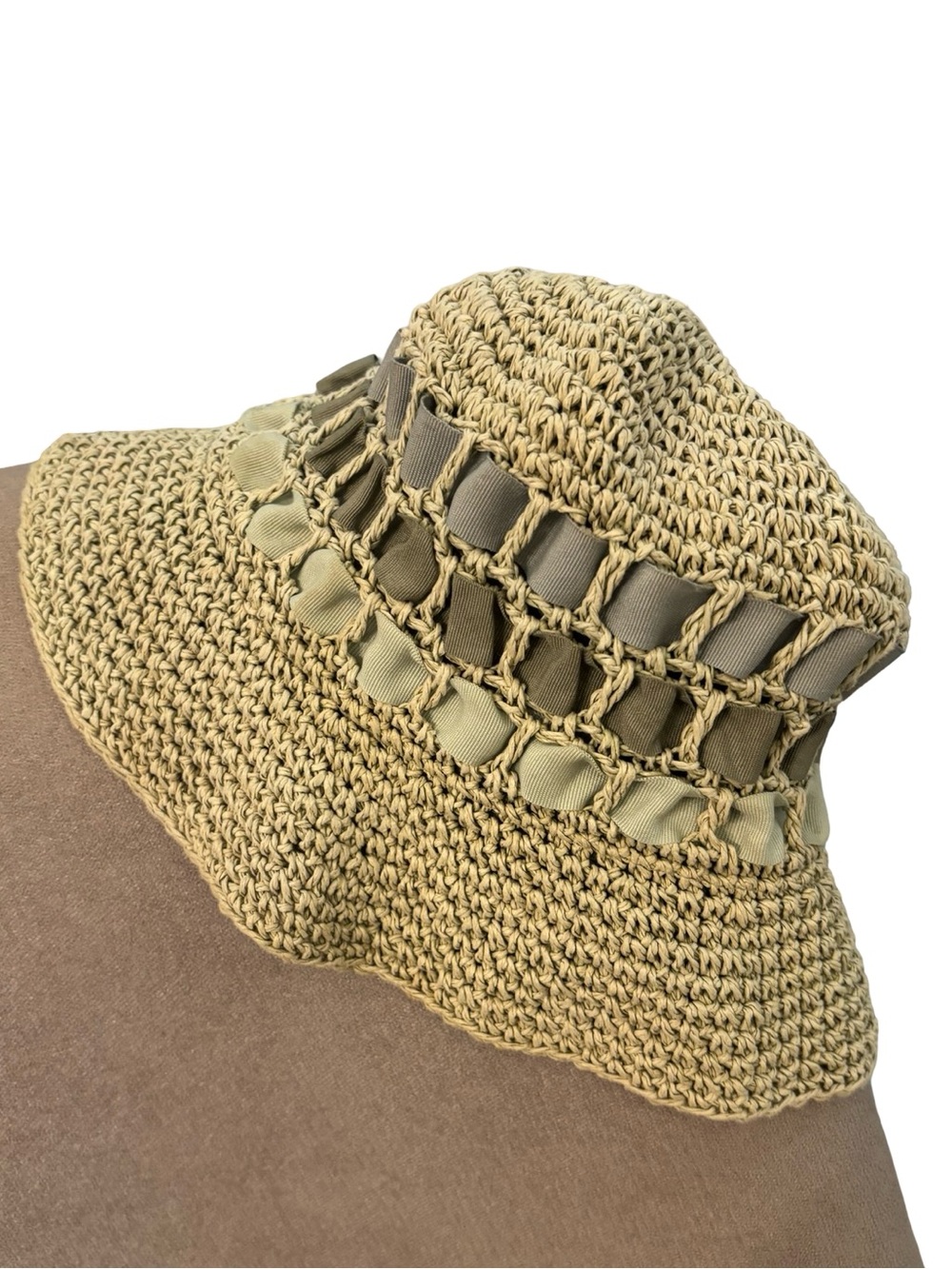 Sage Green Crochet Bohemian Resortwear Bucket Hat